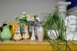 A GROUP OF VASES, PLANTERS, BUST ETC to include a pair of Crown Devon Etna vases (sd) height 23cm, a