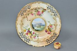 TWO PIECES OF ROYAL WORCESTER BLUSH IVORY PORCELAIN, comprising a wavy rimmed plate with pierced