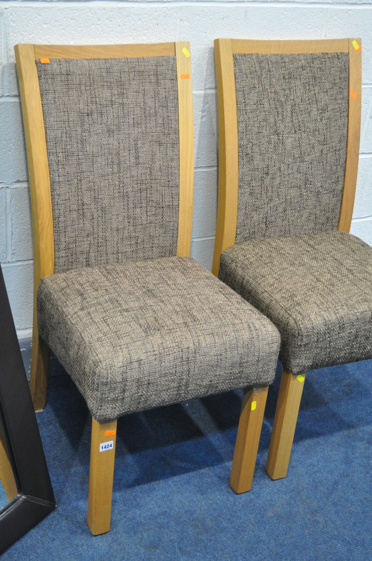 A PAIR OF LIGHT OAK DINING CHAIRS, and a brown leatherette rectangular floor mirror (3) - Image 2 of 3