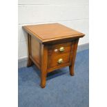 A CHERRYWOOD LAMP TABLE with two drawers, 55cm squared x height 60cm