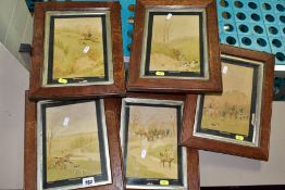 FIVE OAK FRAMED HENRY ALKEN HUNTING THEMED PRINTS, comprising 'The meet, On the scent, Close