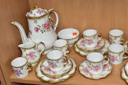 A ROYAL CROWN DERBY 'ROYAL PINXTON ROSES' COFFEE SERVICE, comprising a coffee pot and cover, a small