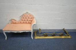 A FRENCH CHAISE LONGUE, later white painted, length 99cm (the chaise longue does not comply with the