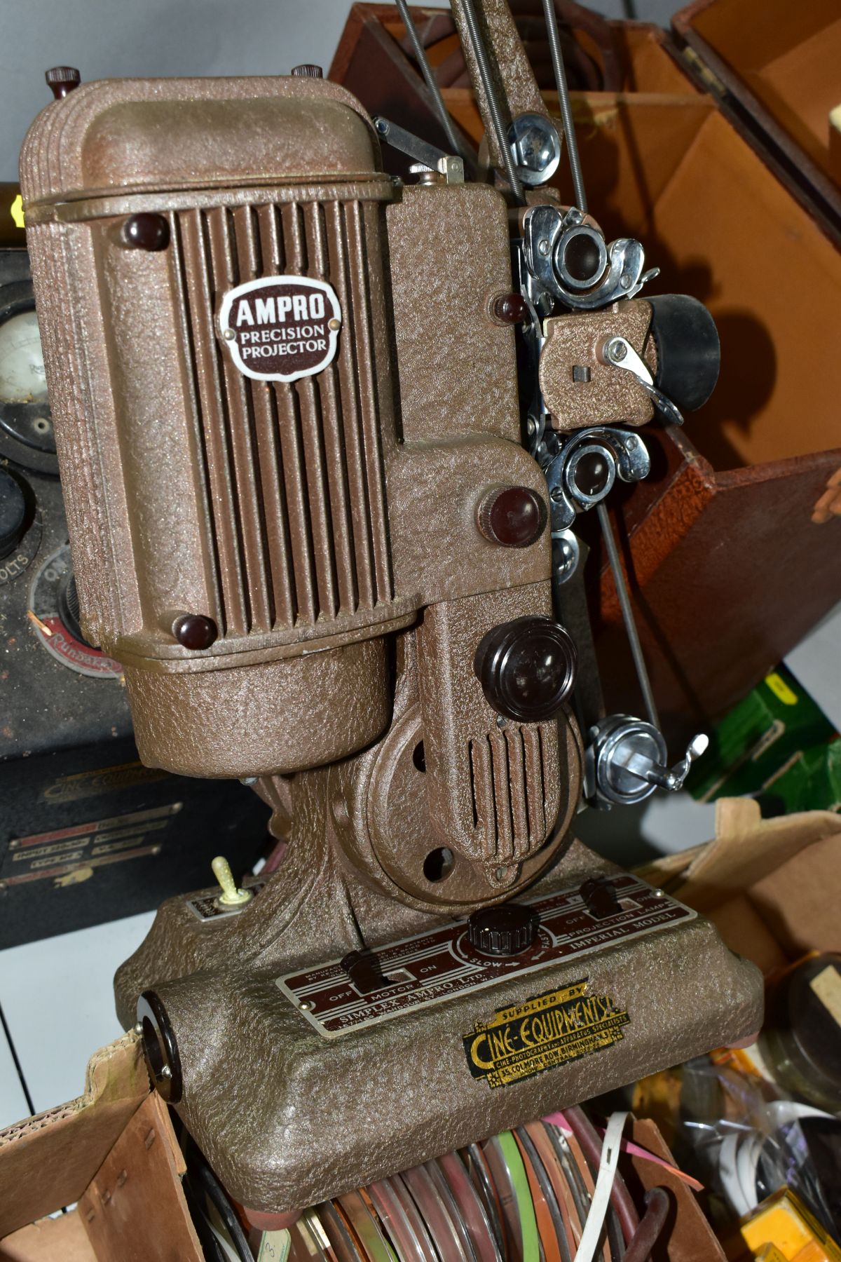 A SIMPLEX AMPRO PROJECTOR, WITH RUNBAKEN TRANSFORMER AND A BOX OF FILMS, comprising a cased - Image 7 of 10