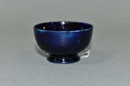 A MINIATURE MOORCROFT POTTERY FOOTED BOWL, Pansy pattern on blue ground, impressed and painted