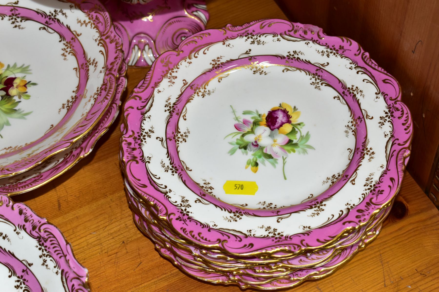 A SIXTEEN PIECE LATE VICTORIAN/EDWARDIAN DESSERT SET, POSSIBLY COALPORT, with gilt and modelled - Image 7 of 10