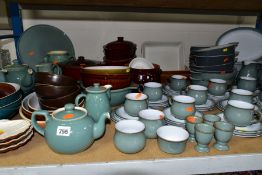 A SEVENTY FOUR PIECE DENBY REGENCY GREEN DINNER SERVICE WITH OTHER DENBY TABLE AND OVEN WARES ETC,