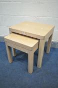 A WINSOR TIBRO OAK NEST OF TWO TABLES, new and unused condition, largest table width 55.5cm x