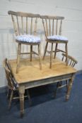 A VICTORIAN PINE KITCHEN TABLE, with a single drawer, length 107cm x depth 82cm x height 75cm and