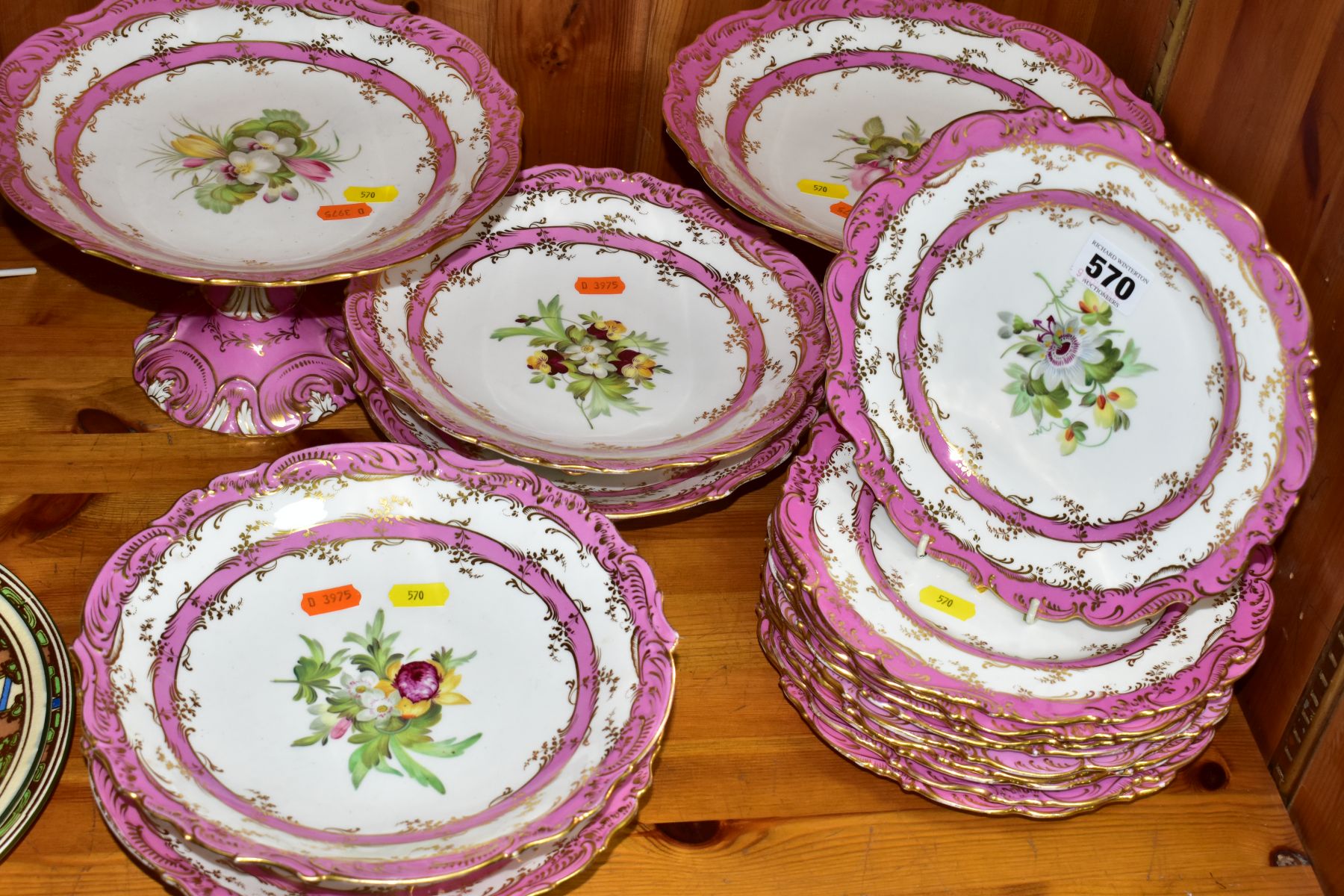 A SIXTEEN PIECE LATE VICTORIAN/EDWARDIAN DESSERT SET, POSSIBLY COALPORT, with gilt and modelled