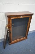 A VICTORIAN STYLE WALNUT GLAZED SINGLE DOOR BOOKCASE, with three adjustable shelves, width 84cm x