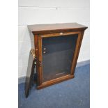 A VICTORIAN STYLE WALNUT GLAZED SINGLE DOOR BOOKCASE, with three adjustable shelves, width 84cm x