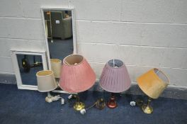 TWO MODERN WALL MIRRORS and four various table lamps with shades (6)