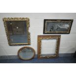 A 19TH CENTURY ROCOCO REVIVAL GILTWOOD WALL MIRROR, the plain rectangular plate within a frame