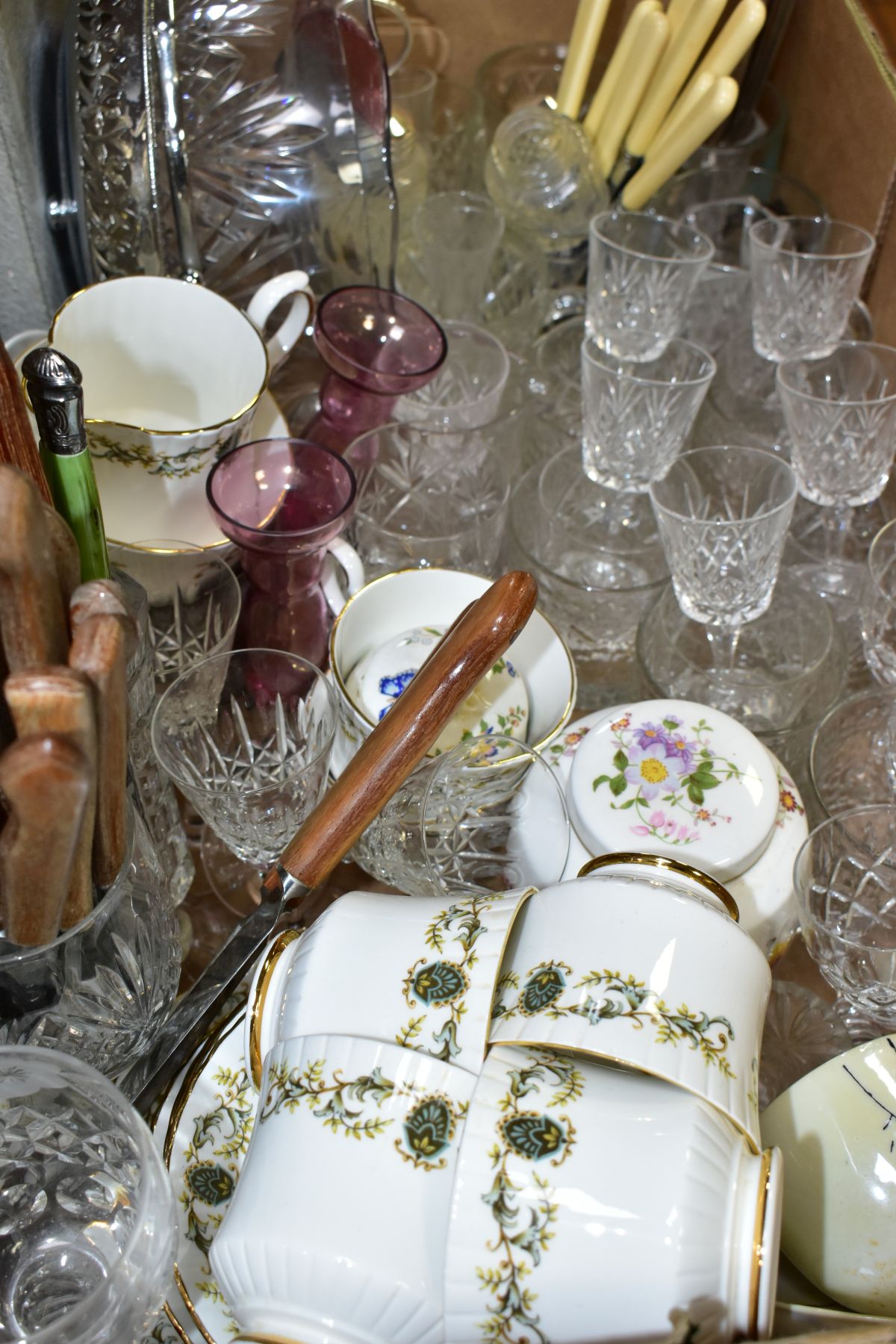 A BOX OF CERAMICS, GLASSWARE AND METALWARE, including a Royal Crown Derby 'Derby Posies' ginger - Image 4 of 4