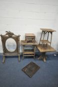 A SELECTION OF OCCASIONAL FURNITURE, to include a Regency mahogany fire screen with a two caved