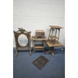 A SELECTION OF OCCASIONAL FURNITURE, to include a Regency mahogany fire screen with a two caved