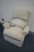 A CELEBRITY CREAM UPHOLSTERED RISE AND RECLINE ARMCHAIR (PAT pass and working)