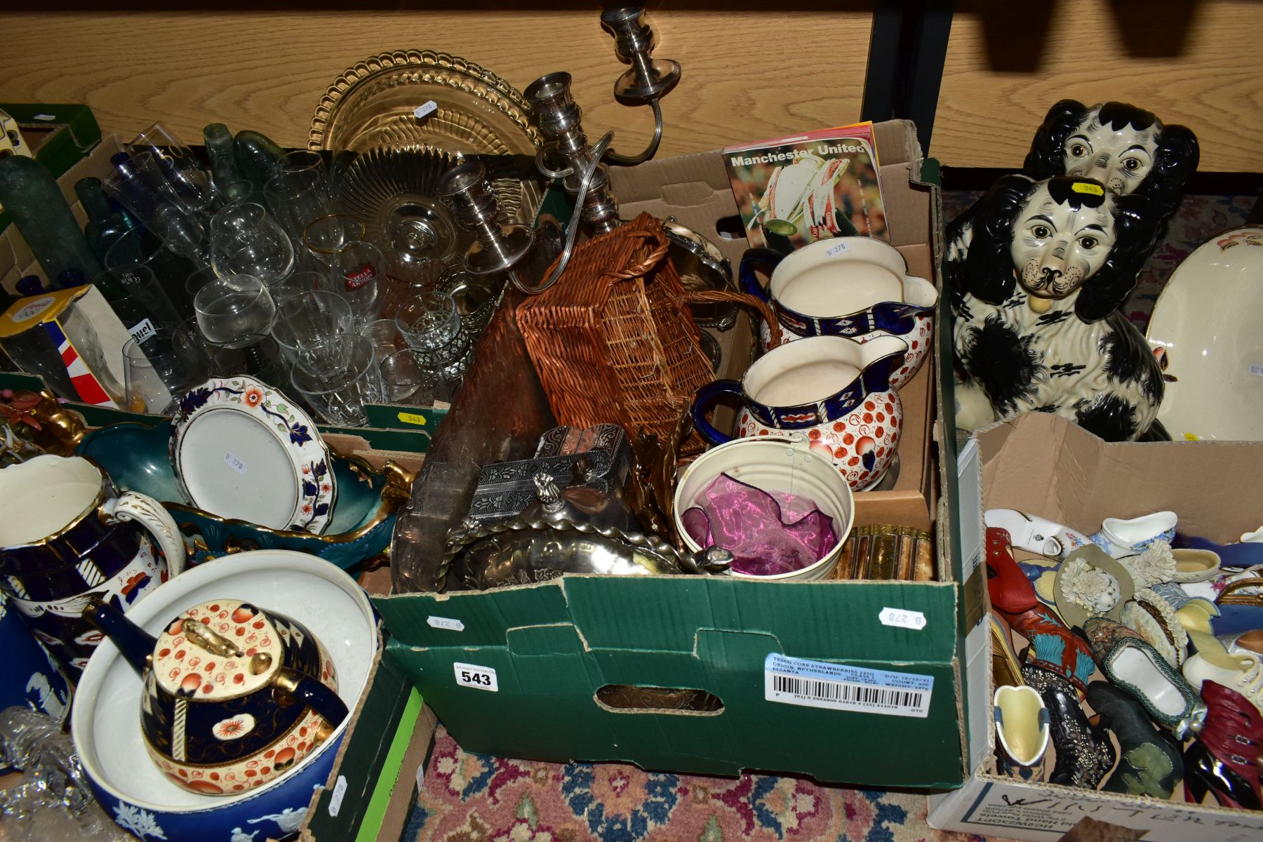 FOUR BOXES AND LOOSE CERAMICS, GLASS, METALWARES, PICTURES AND SUNDRY ITEMS, to include a box of