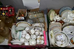 FOUR BOXES AND LOOSE CERAMICS AND GLASSWARES ETC, to include six Royal Doulton Countess soup bowls