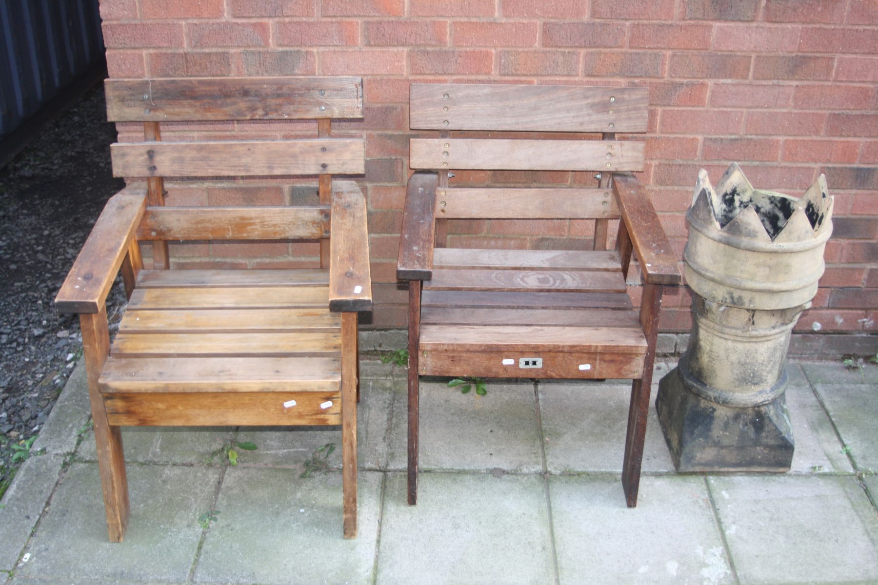 A HATTERSLEY KEIGHLEY TEAK GARDEN CHAIR, width 61cm x depth 62cm x height 84cm and another similar