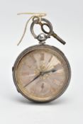 A LATE VICTORIAN SILVER OPEN FACE POCKET WATCH, silver and gold detailed floral dial, Roman