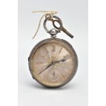 A LATE VICTORIAN SILVER OPEN FACE POCKET WATCH, silver and gold detailed floral dial, Roman