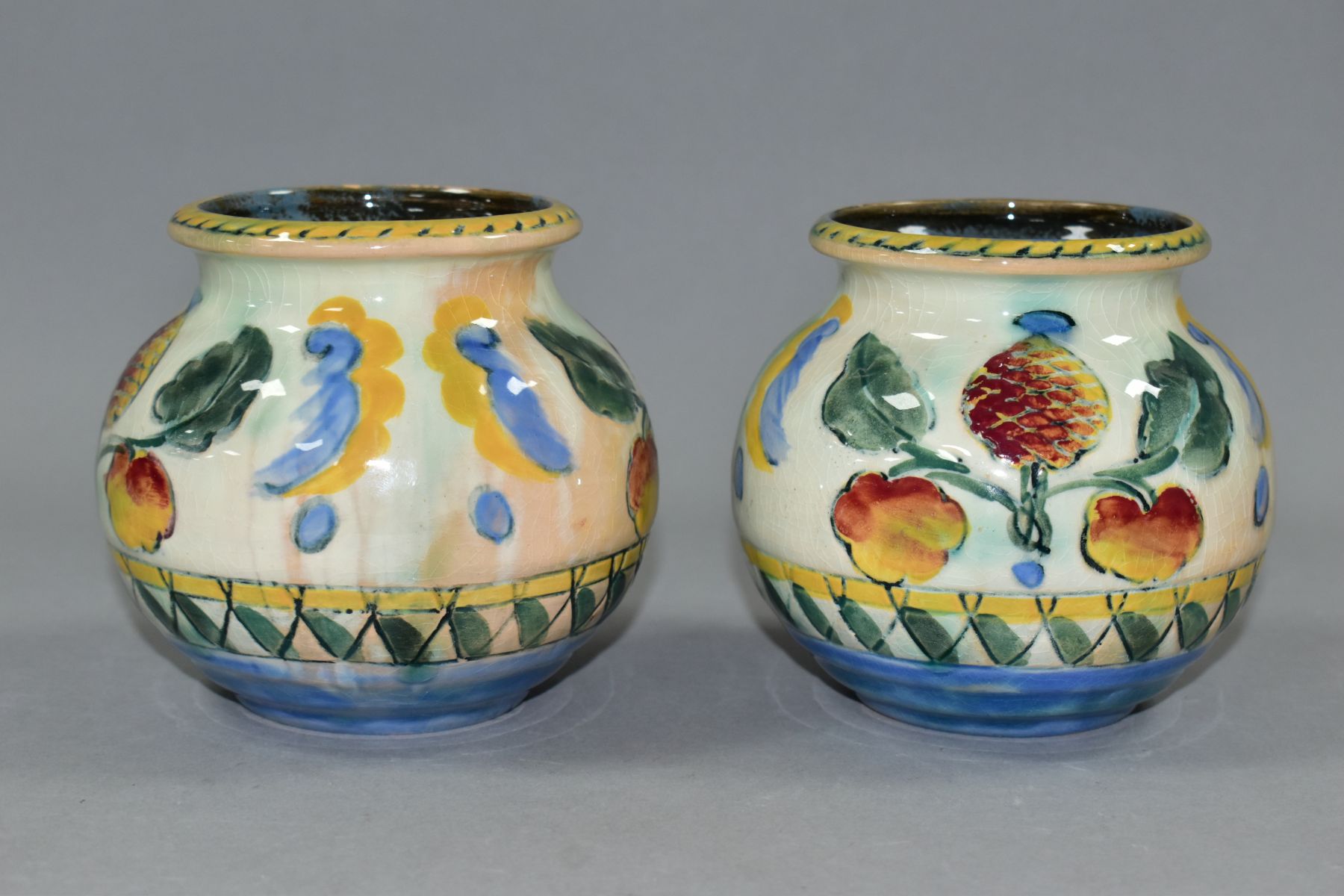 TWO ROYAL DOULTON BRANGWYN WARE VASES D5079, hand painted decoration, transfer printed back - Image 2 of 5