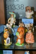 EIGHT BESWICK BEATRIX POTTER FIGURES, comprising Sally Henny Penny BP-3a, Squirrel Nutkin BP-3b,