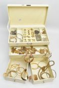 A SELECTION OF JEWELLERY AND BOX, to include a range of white metal and yellow metal jewellery