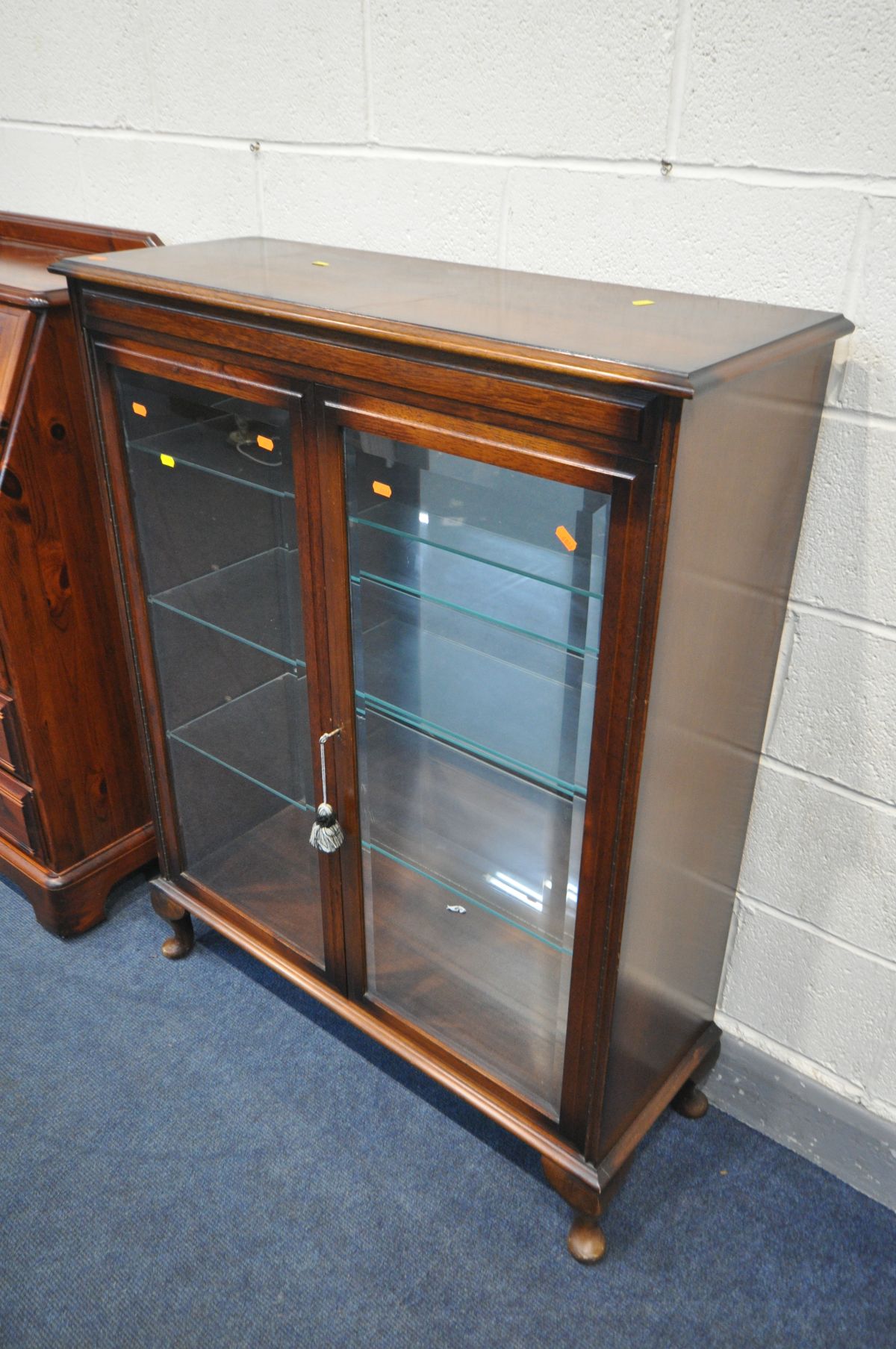 A STAINED PINE BUREAU, with a fitted interior, above a secret drawer and three drawers, width 87cm x - Image 4 of 4