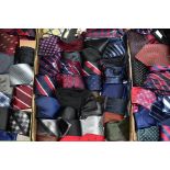 THREE BOXES OF MEN'S TIES, approximately ninety in total, includes silk examples from Marks &
