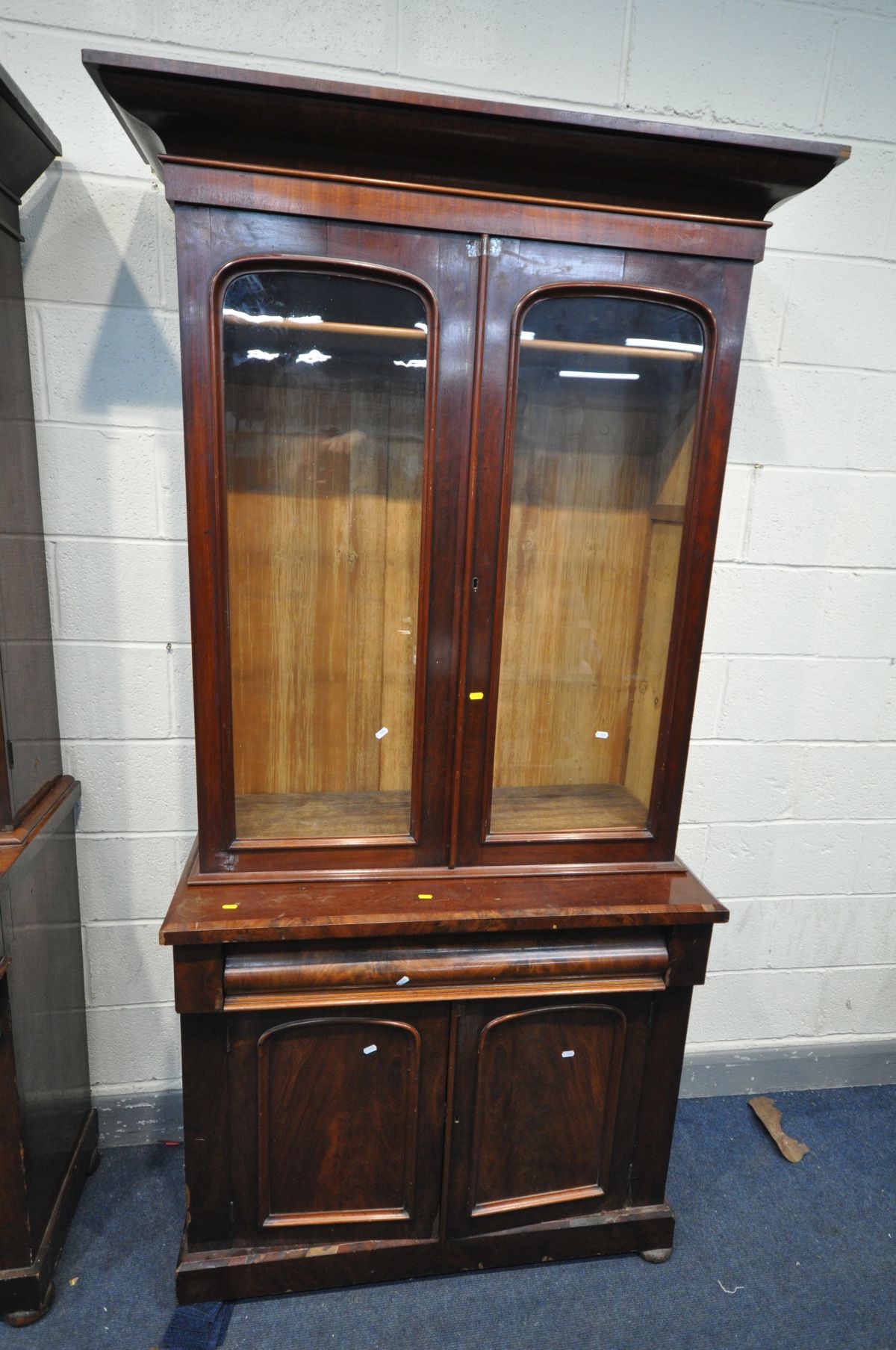 TWO VICTORIAN MAHOGANY BOOKCASES, with double glazed doors above a frieze drawer and cupboard doors, - Image 3 of 4