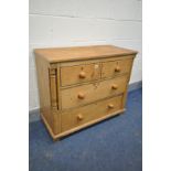 A VICTORIAN PINE CHEST OF TWO SHORT AND TWO LONG DRAWERS, width 93cm x depth 46cm x height 80cm