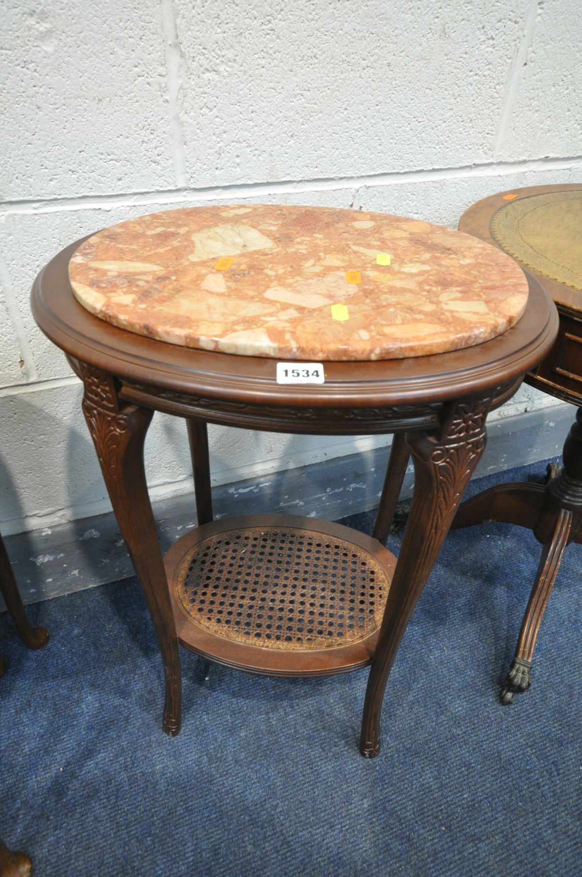 A COLLECTION OF OCCSSSIONAL FURNITURE to include a marble top oval occasional table with bergère - Image 3 of 4