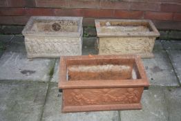 THREE VARIOUS RECTANGULAR PLANTERS, the largest, width 43cm x depth 23cm x height 20cm (3)