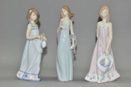 THREE LLADRO FIGURINES COMPRISING, Cathy 6543, Sara 5647 and Ingenue 5487, tallest approximately