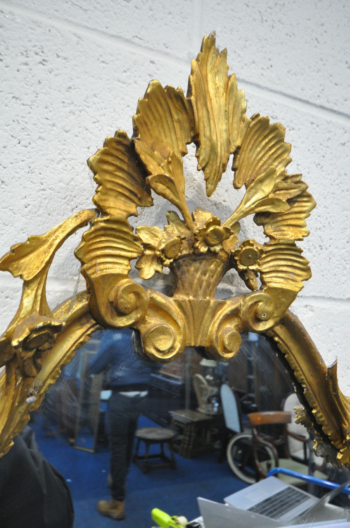 A FRENCH STYLE GILTWOOD WALL MIRROR, with acanthus leaves, flower heads below a still life surmount, - Image 2 of 8