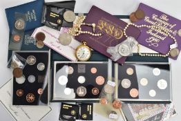 A CARDBOARD BOX CONTAINING ROYAL MINT ITEMS OF COINS, to include a 1970 GB & Northern Ireland coin