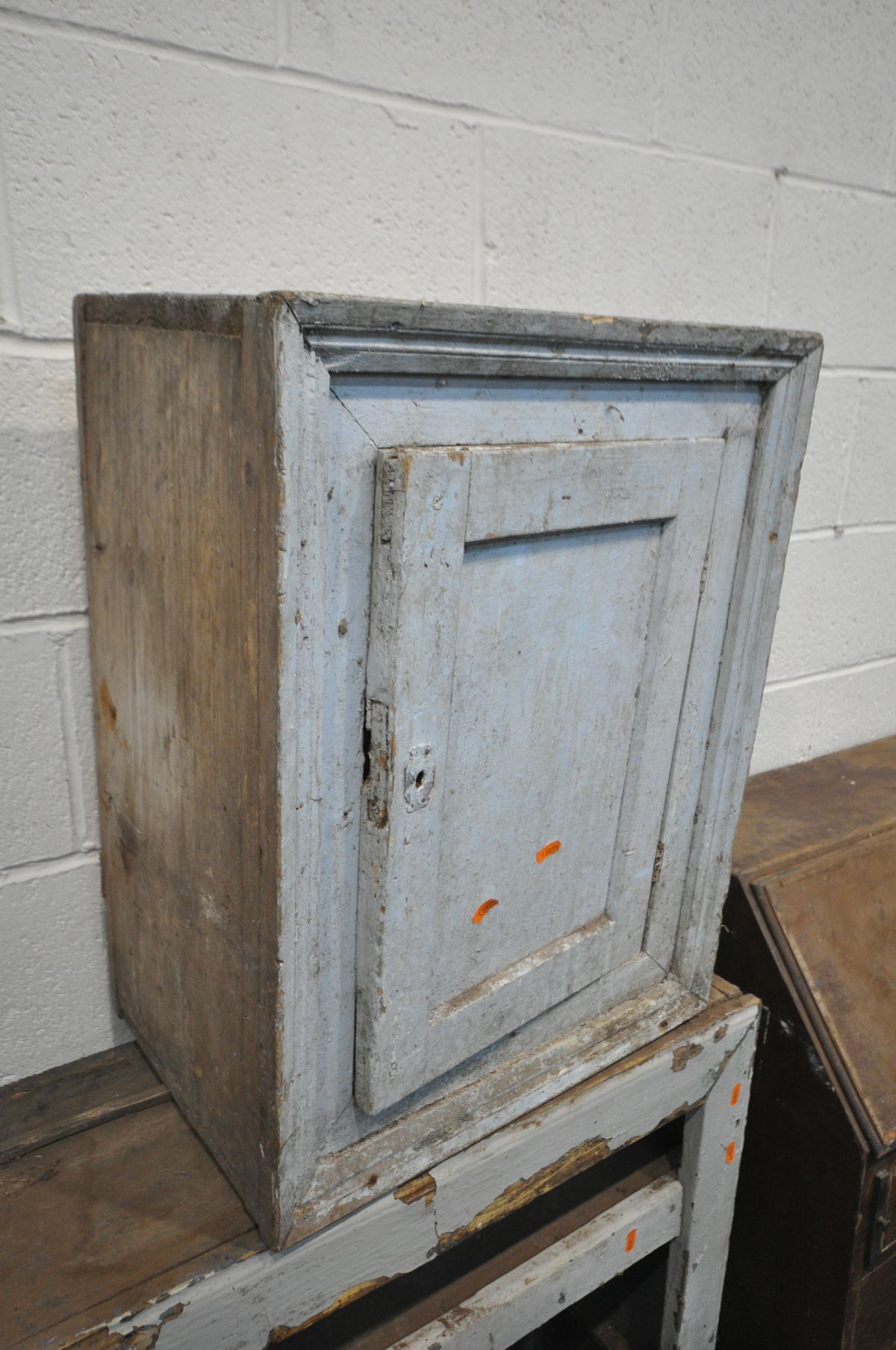 A PERIOD PAINTED PINE CABINET with two cupboard doors, width 75cm x depth 28cm x height 90cm, a - Image 4 of 7