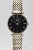 A GENTLEMENS 'LONGINES' WRISTWATCH, round black textured dial signed 'Longines', Roman numerals,