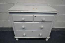 A VICTORIAN PAINTED CHEST OF TWO SHORT OVER TWO LONG DRAWERS, width 189cm x depth 45cm x height