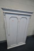 A FRENCH PAINTED SINGLE DOOR HALL ROBE, enclosing a fitted interior including various hooks and