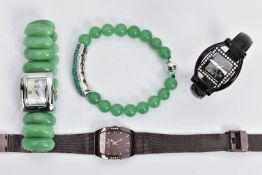 THREE LADYS WRISTWATCHES AND A BRACELET, to include a 'Eton quartz' watch set with a square mother