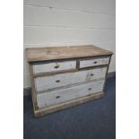 AN EDWARDIAN PINE CHEST OF TWO SHORT AND TWO LONG DRAWERS, with painted drawer fronts, width 113cm x