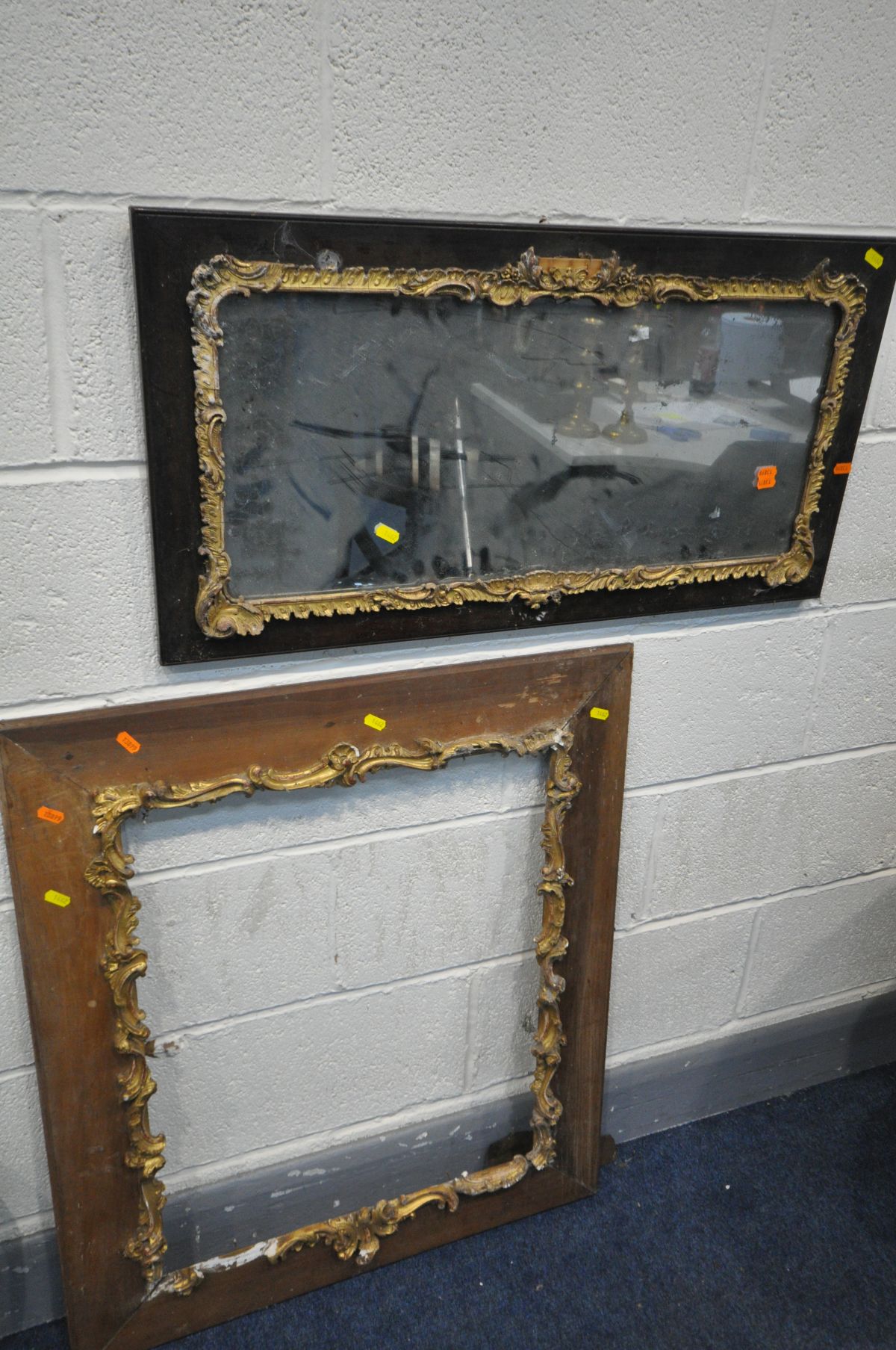 A 19TH CENTURY ROCOCO REVIVAL GILTWOOD WALL MIRROR, the plain rectangular plate within a frame - Image 6 of 8