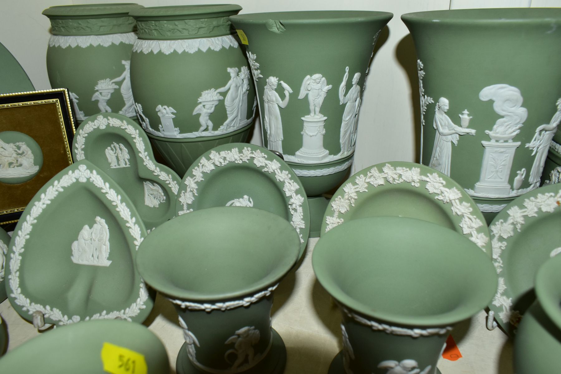 THIRTY EIGHT PIECES OF WEDGWOOD JASPERWARE, with a pale green jug with stamped mark Dudson, - Image 7 of 10