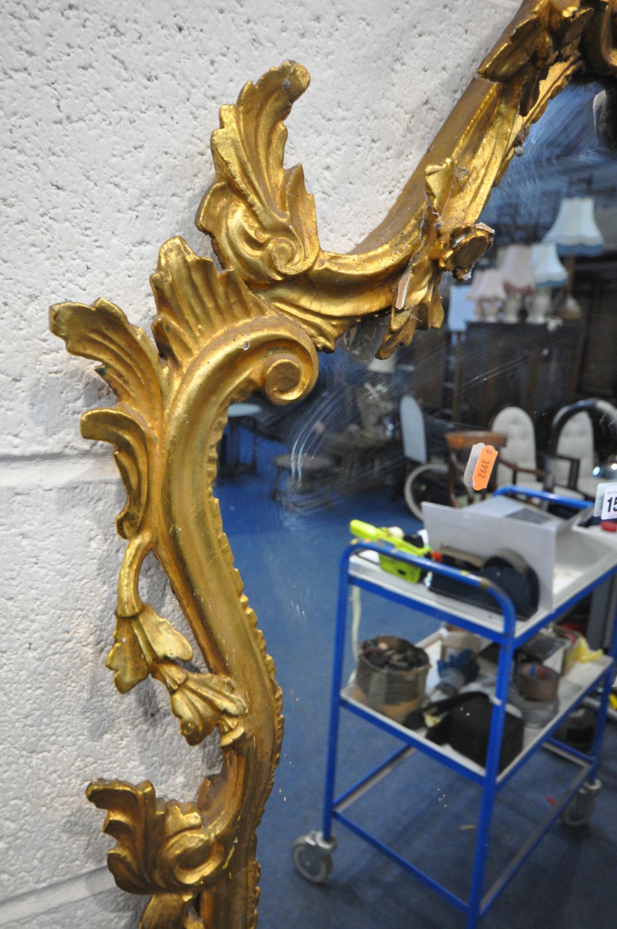 A FRENCH STYLE GILTWOOD WALL MIRROR, with acanthus leaves, flower heads below a still life surmount, - Image 3 of 8