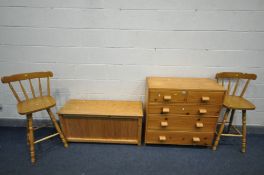 A PINE CHEST OF TWO OVER THREE LONG GRADUATED DRAWERS, width 89cm x depth 43cm x height 92cm (