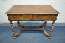 A WILLIAM AND MARY WALNUT, CROSSBANDED AND MARQUETRY INLAID SIDE TABLE, with two frieze drawers,